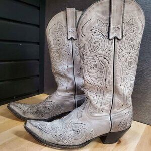 STERLING RIVER Gray Leather Cowgirl Boots, 7.5